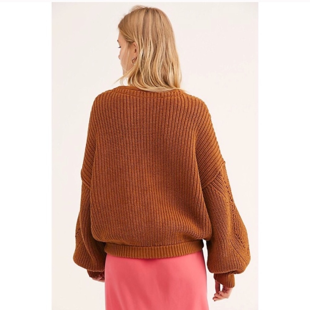 NWT Free People All Day Long V Neck Chunky Sweater - Picture 3 of 6